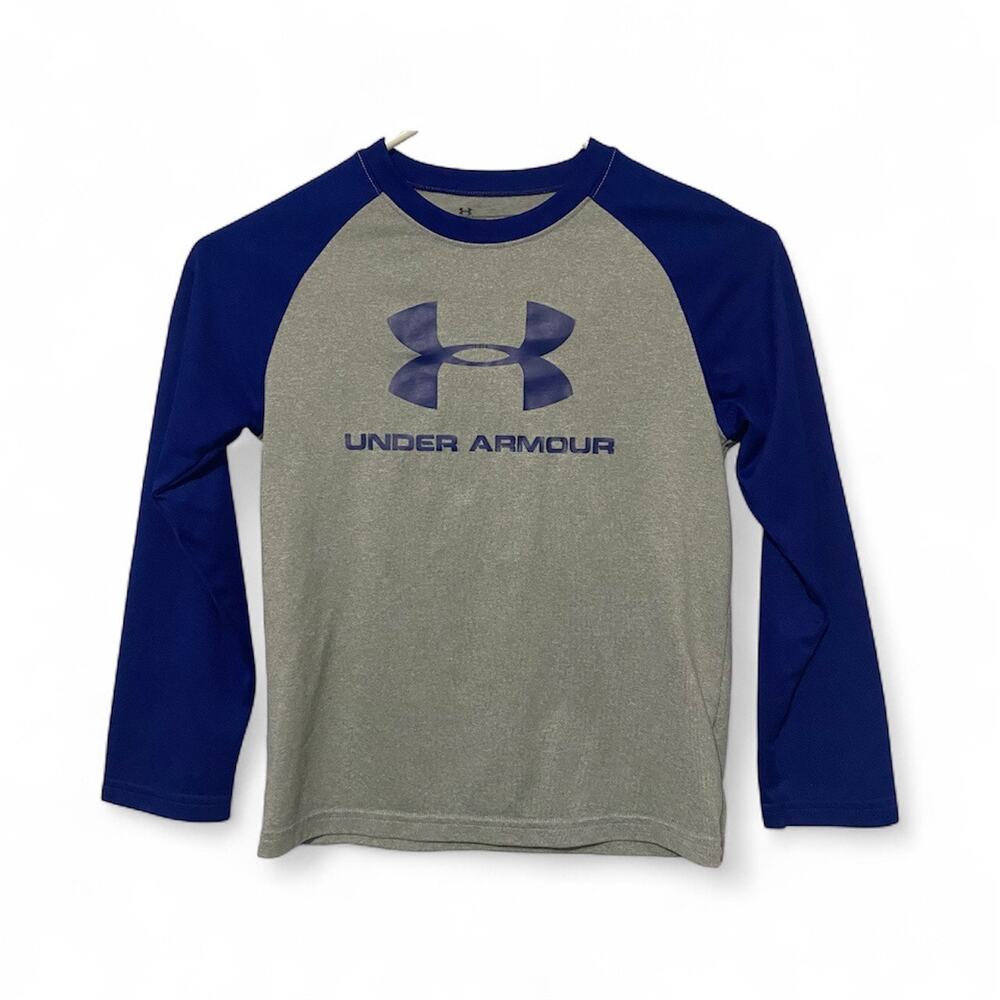 Under Armour Boy’s Grey Blue Long Sleeve Shirt Size 7